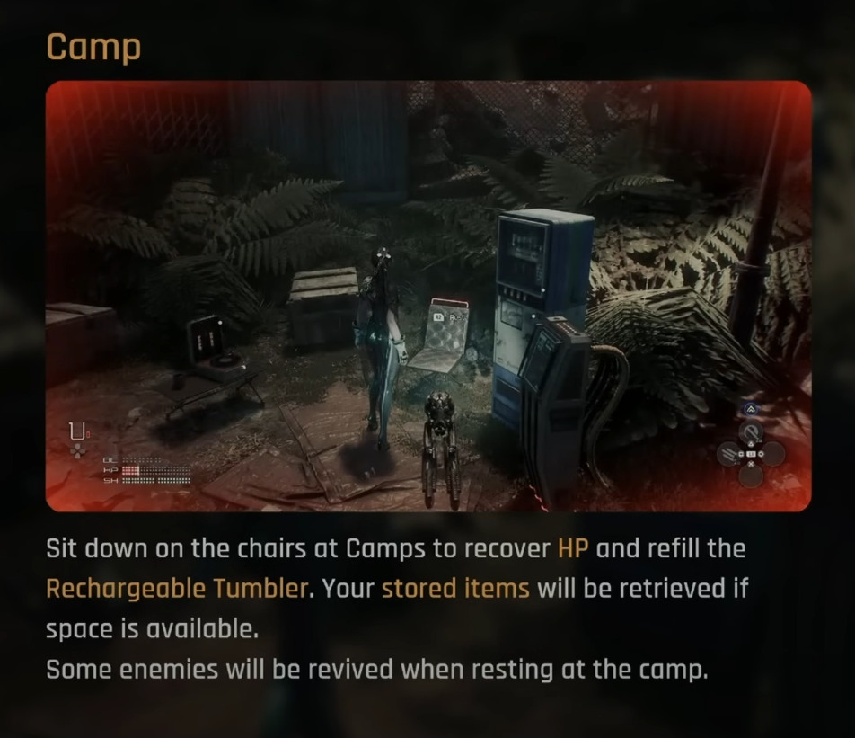 You can recover HP at camps, similar to Dark Souls