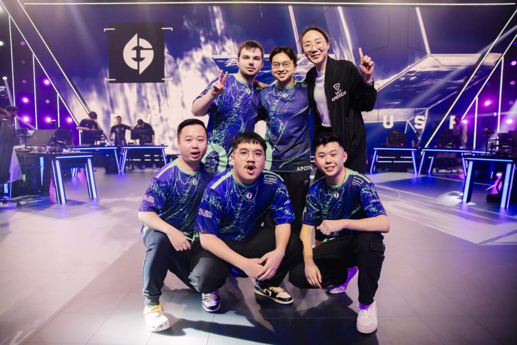 Evil Geniuses seen onstage after victory at VCT Americas Kickoff on Day 2 of Week 2 at Riot Games Arena on February 24, 2024. 