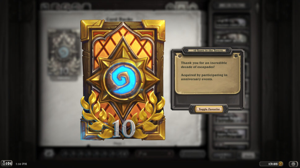 How to unlock the 10-Year Anniversary card back in Hearthstone cover image