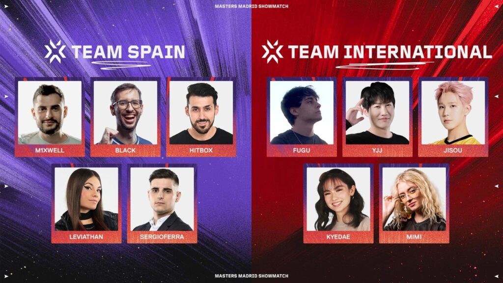 Team Spain and Team International for the VALORANT Masters Madrid Showmatch.