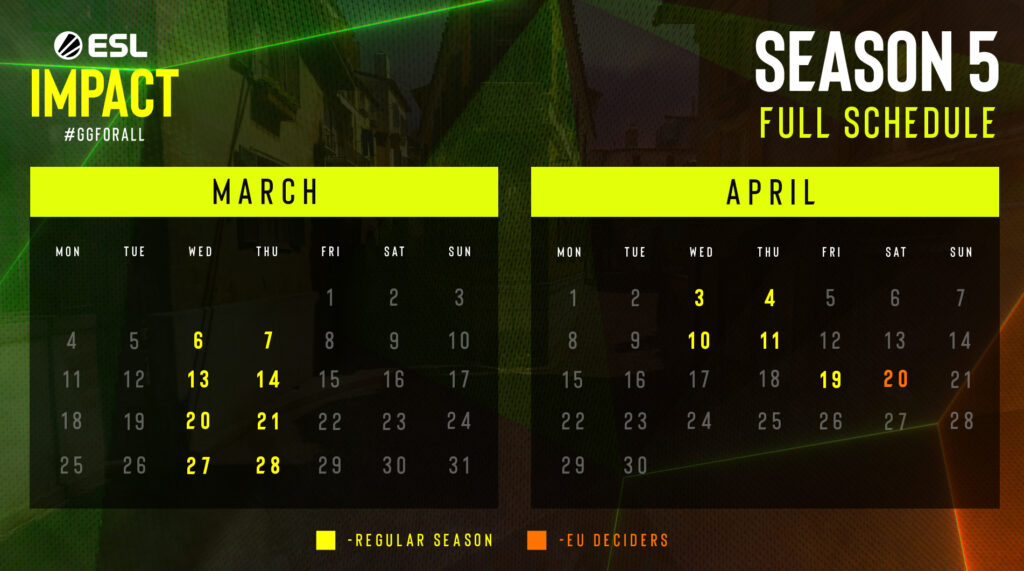 The ESL Impact League Season 5 schedule (Image via EFG)