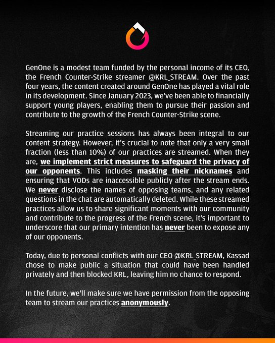 The now-deleted statement (Image via GenOneEsports Twitter/Screenshot by Esports.gg)