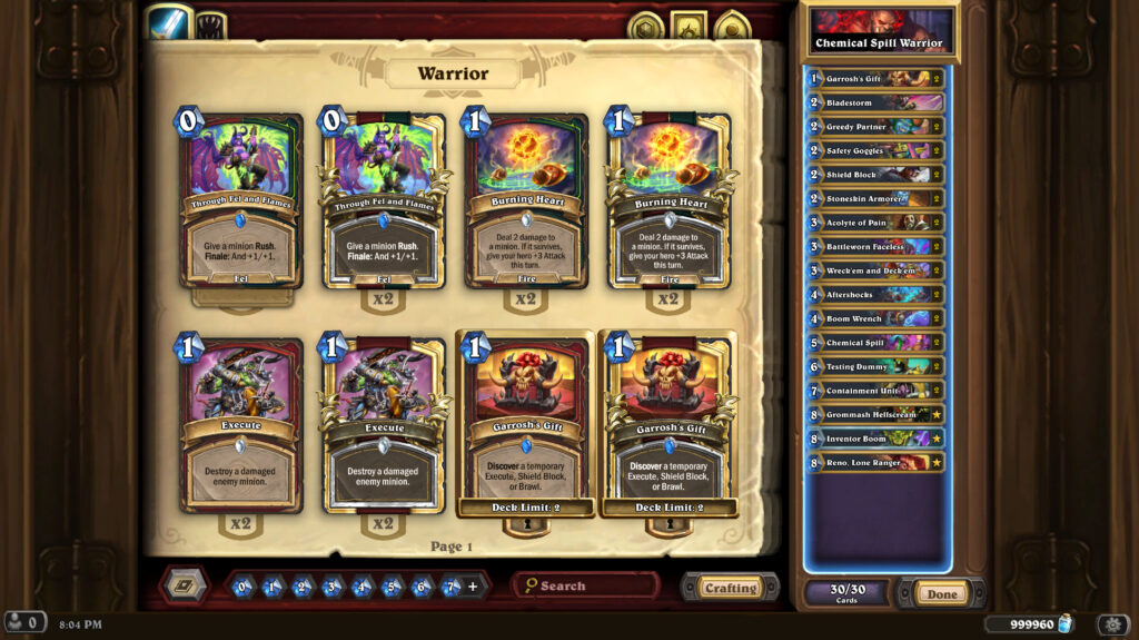 The Chemical Spill Warrior deck in Hearthstone (Image via Blizzard Entertainment)