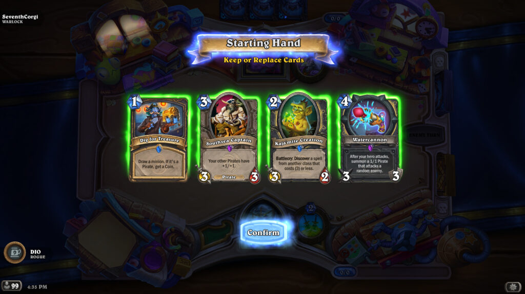 Cards in the Pirate Rogue deck from the Tavern Brawl (Image via Blizzard Entertainment)