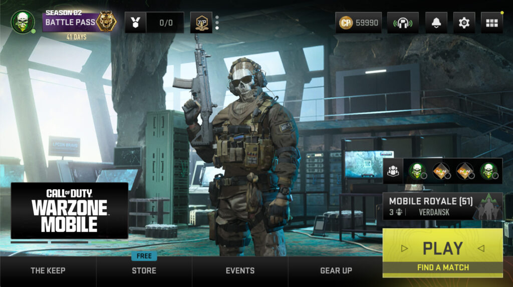 Screenshot of the main lobby in Warzone Mobile (Image via Activision Publishing, Inc.)