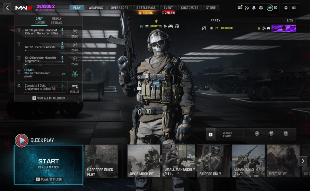 Screenshot of the main lobby in Modern Warfare 3 (Image via Activision Publishing, Inc.)