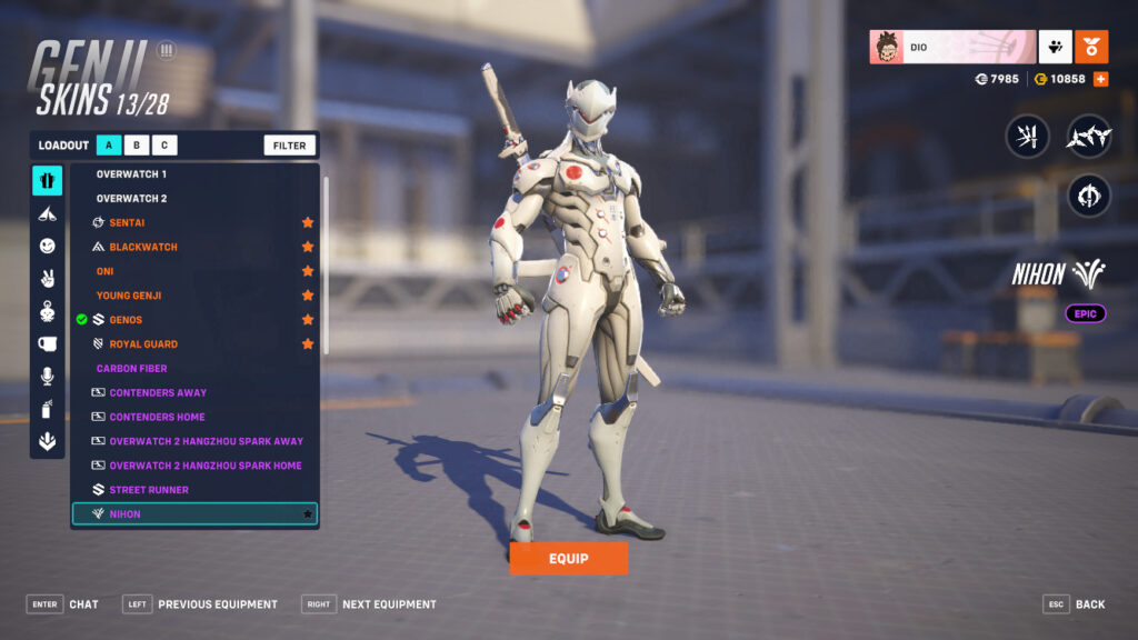 Epic Nihon Genji skin screenshot (Image via Blizzard Entertainment)