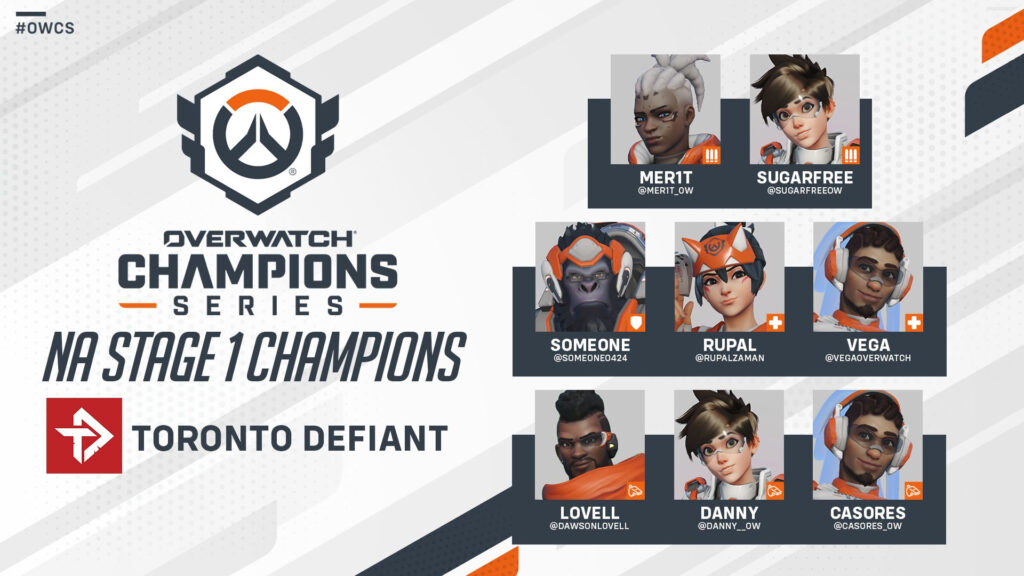 Toronto Defiant team for OWCS NA Stage 1 (Image via Blizzard Entertainment and ESL FACEIT Group)