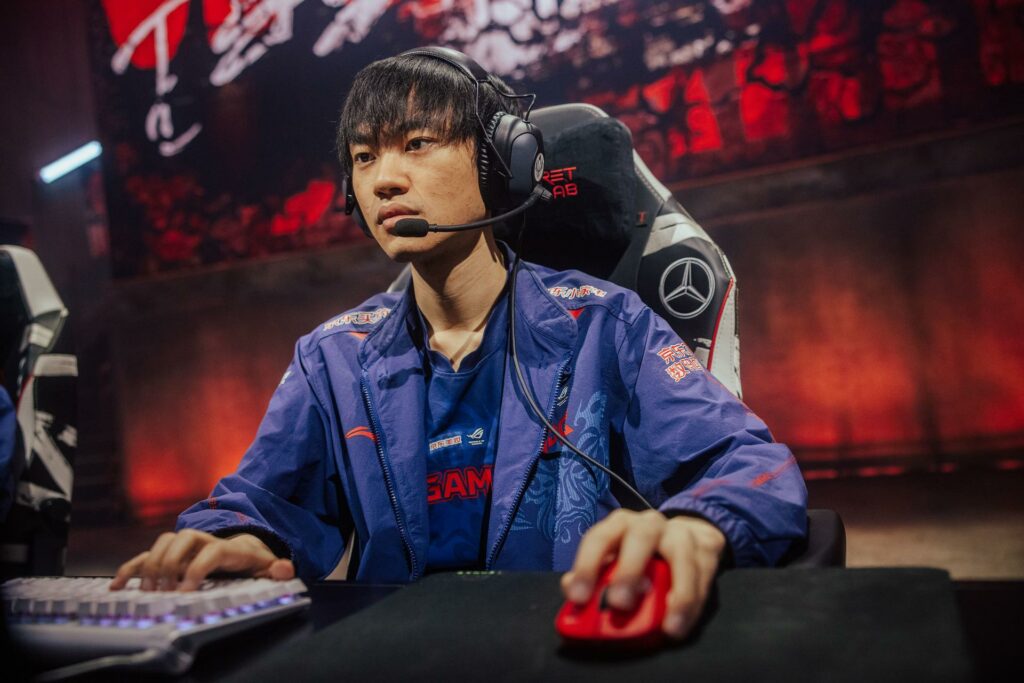 LONDON, ENGLAND - MAY 18: Zhuo "knight" Ding of JD Gaming prepares to compete at the League of Legends - Mid-Season Invitational Bracket Stage on May 18 2023 in London, England. (Photo by Colin Young-Wolff/Riot Games)