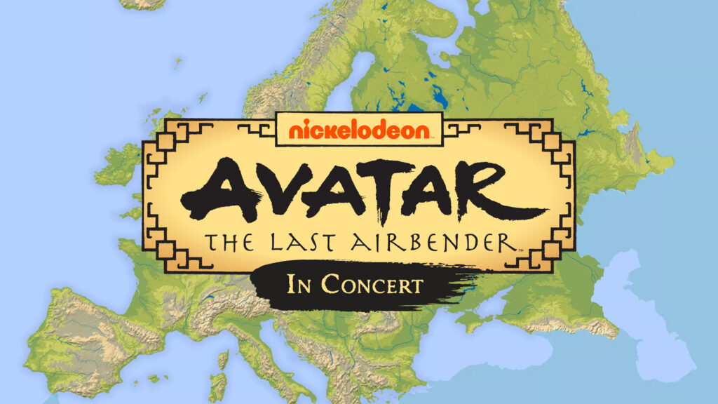The Avatar: The Last Airbender In Concert logo over the European continent.