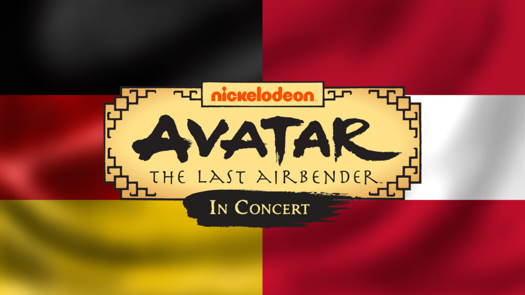 The Avatar: The Last Airbender In Concert logo over flags of Germany and Austria (Image via esports.gg)