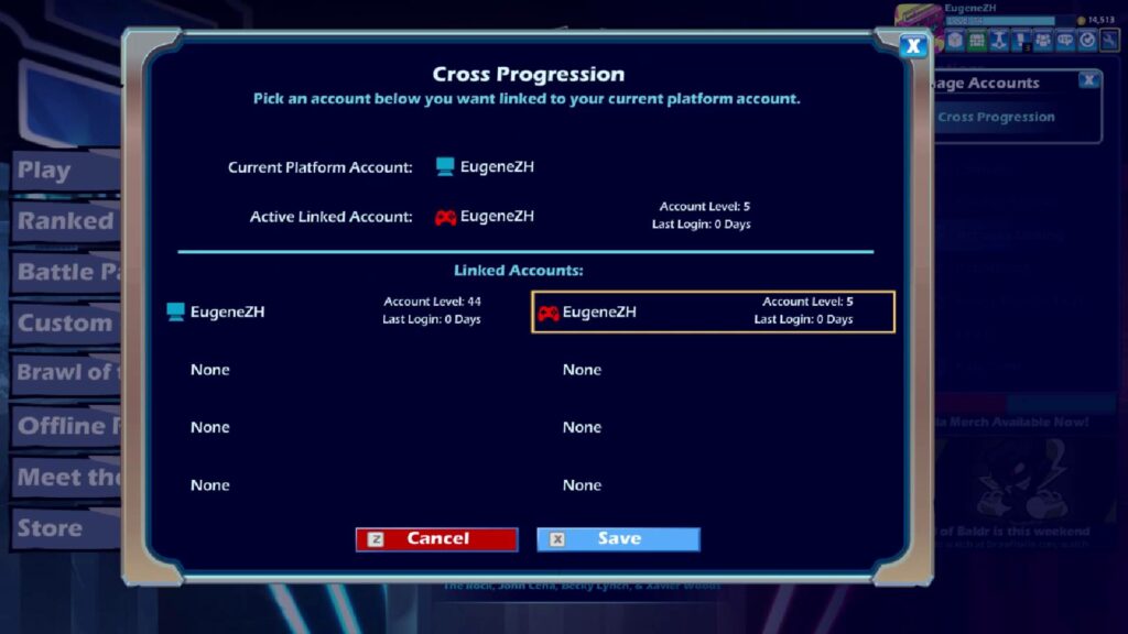 Select one Active Linked Account in Brawlhalla.