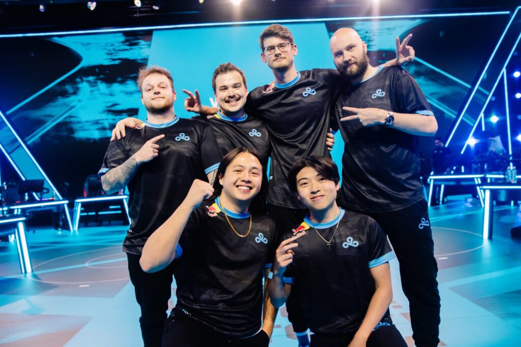 Cloud9 after victory at Week 3 of VCT Americas Stage 1 at the Riot Games Arena on April 20, 2024. 