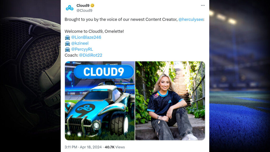 Screenshot of the roster announcement Tweet by @Cloud9 (Image via esports.gg)