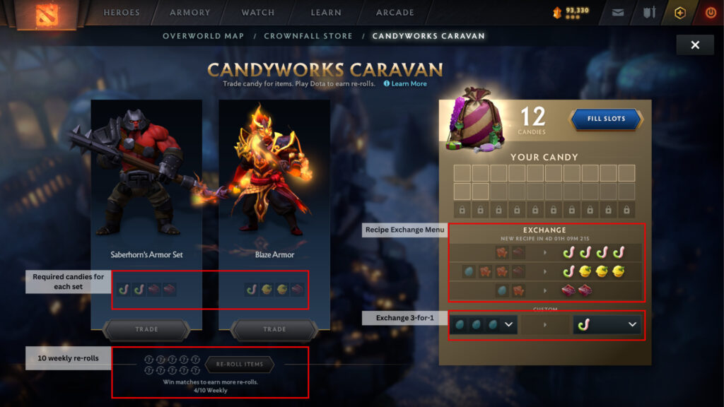 Crownfall Candyworks Caravan items and candy exchange (Image by esports.gg)