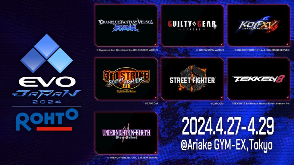 Main games at Evo Japan 2024 (image via Evo)
