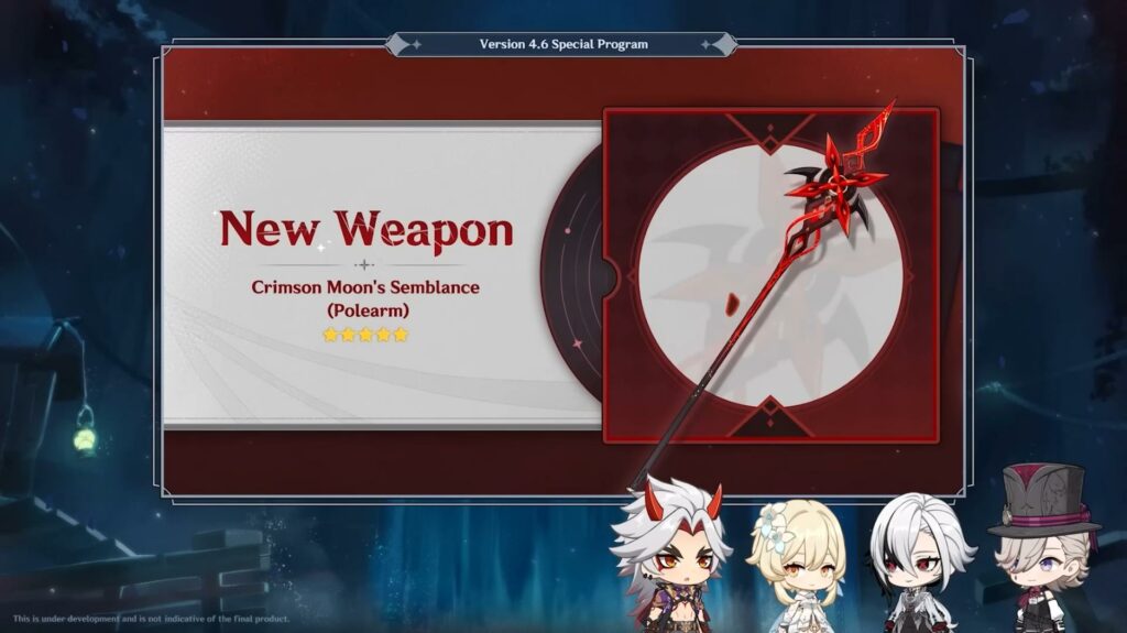 Genshin Impact 4.6 new weapon: Crimson Moon's Semblance, Arlecchino's signature weapon (Image via HoYoverse)
