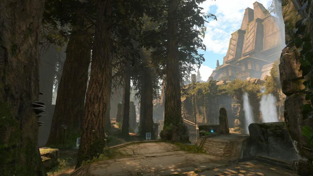 A forest-themed location in Halo Infinite.
