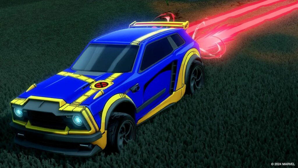 Cyclops gets a decal for the Fennec along with a boost trail based on his laser beams in the Rocket League X-Men 97 event.