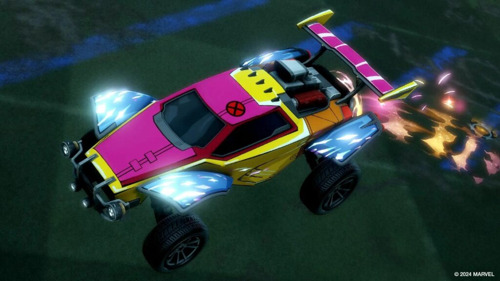 The Jubilee decal for Octane includes some custom effects based on the character's powers