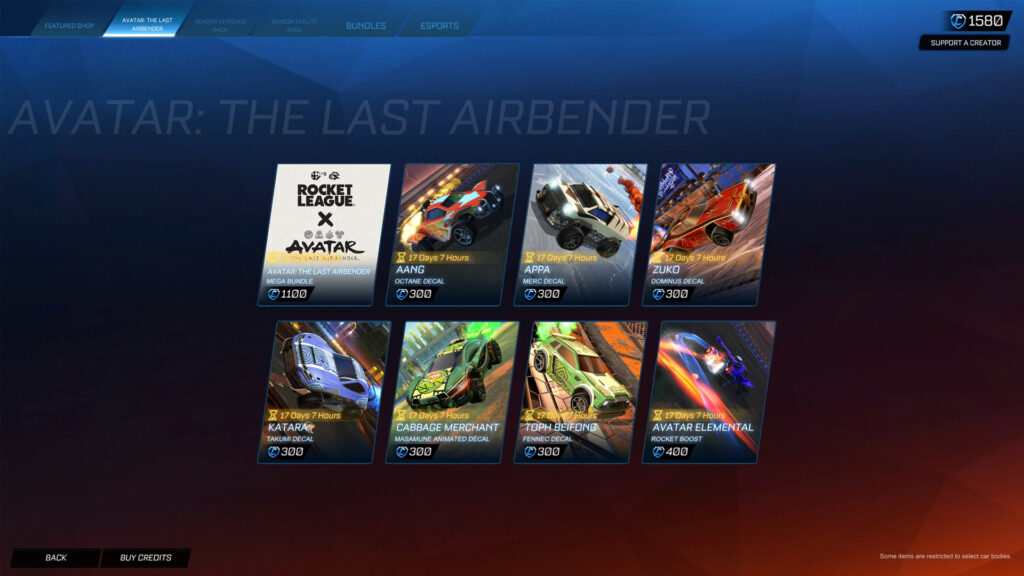 Screenshot of the Avatar: The Last Airbender bundle in the item shop (Image via esports.gg)