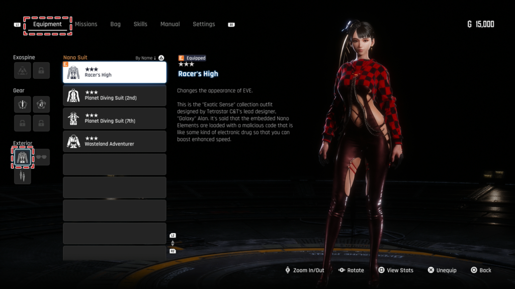 Eve's outfit screen in Stellar Blade