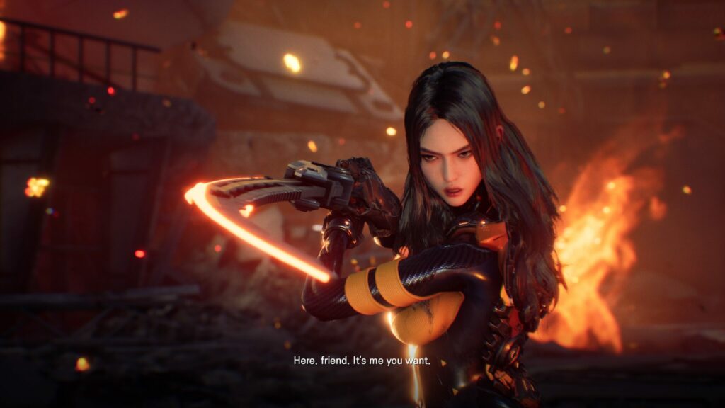 Tachy appears as a powerful and combat-trained soldier in the Stellar Blade Demo
