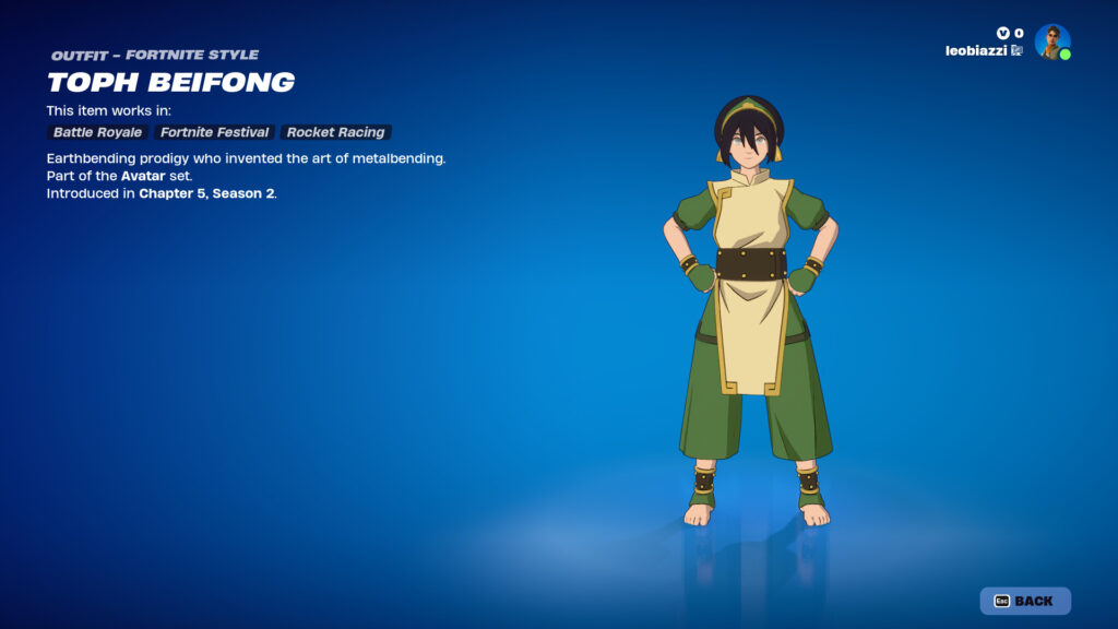 Toph is wearing her traditional green outfit (Image via esports.gg)