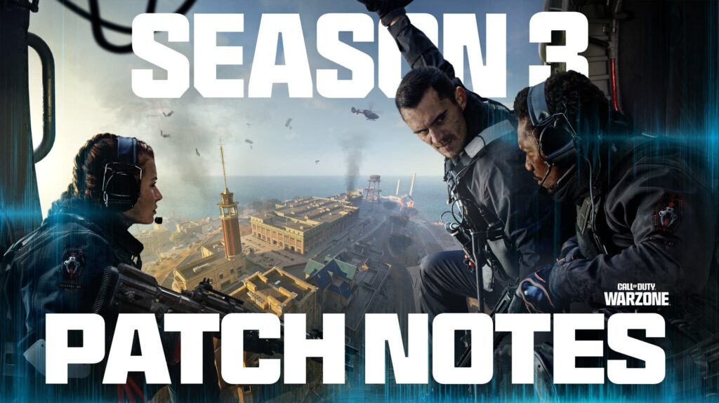 Three Operators stand at the door of a helicopter, for a promo image for COD: Warzone's patch notes.