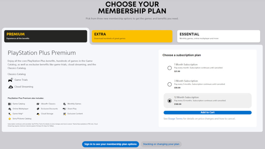 PlayStation Plus options (Image via Sony Interactive Entertainment)