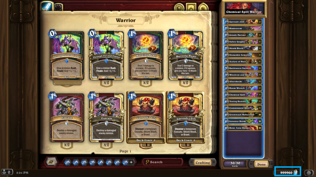 Arcane Dust is located in the bottom-right corner of your Hearthstone collection (Image via Blizzard Entertainment)