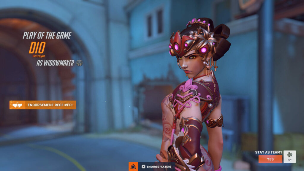 Overwatch player surveys appear after the Play of the Game screen (Image via Blizzard Entertainment)