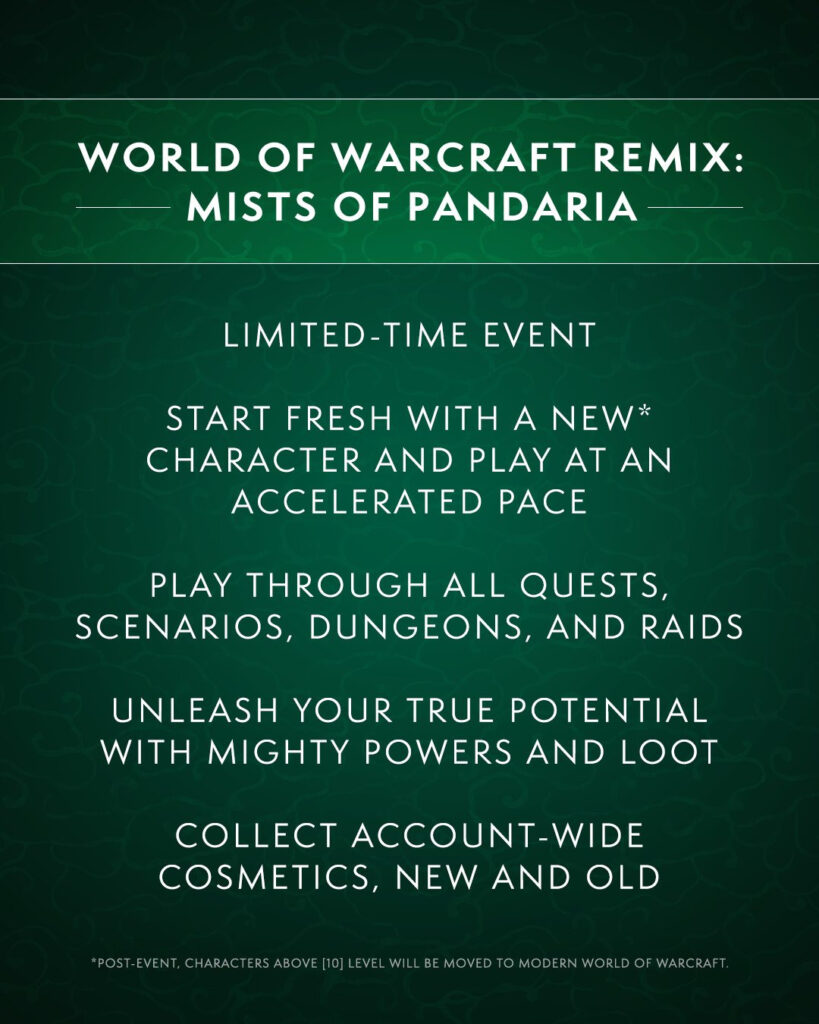 WoW Remix: Mists of Pandaria features (Image via Blizzard Entertainment)