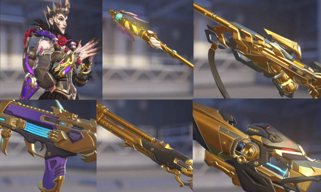 Overwatch 2 gold weapon skins (Image via <a href="https://www.reddit.com/r/overwatch2/comments/16906fq/golden_weapon_choice/">Reddit</a>)