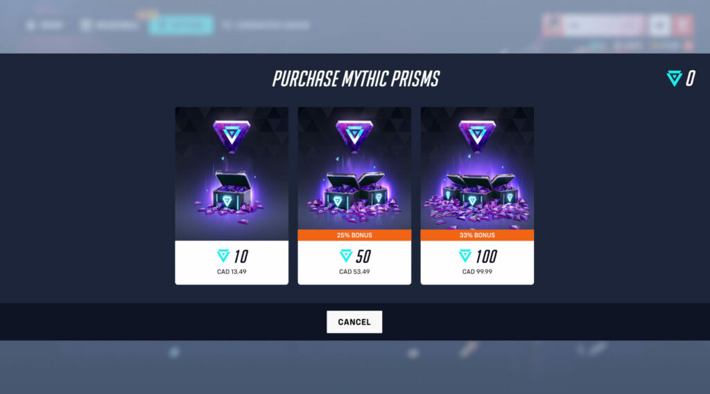 Overwatch 2 Mythic Prisms cost (Image via esports.gg)