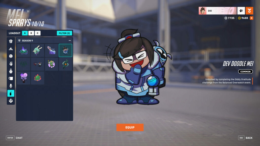 The Dev Doodle Mei spray from the Overwatch 2 Giddy Gratitude challenge (Image via Blizzard Entertainment)
