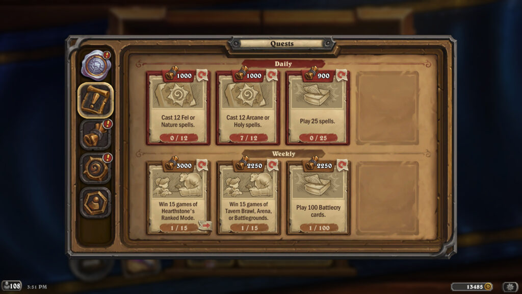 Screenshot of Weekly Quests in Hearthstone (Image via esports.gg)
