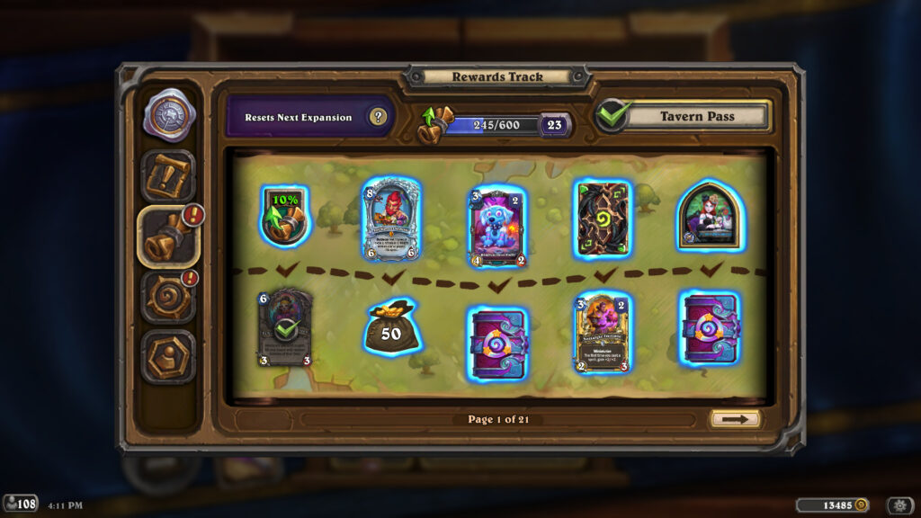 Weekly Quests grant XP for the Hearthstone Rewards Track