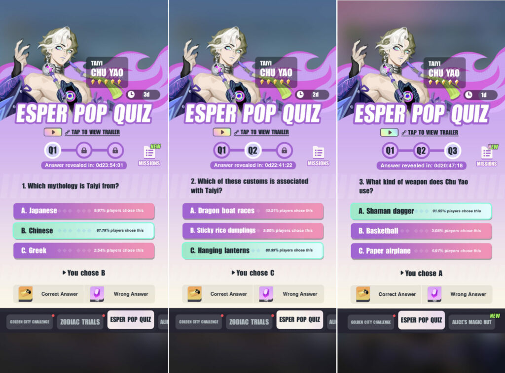 Dislyte quiz answers Chu Yao (Taiyi) screenshots (Image via esports.gg)
