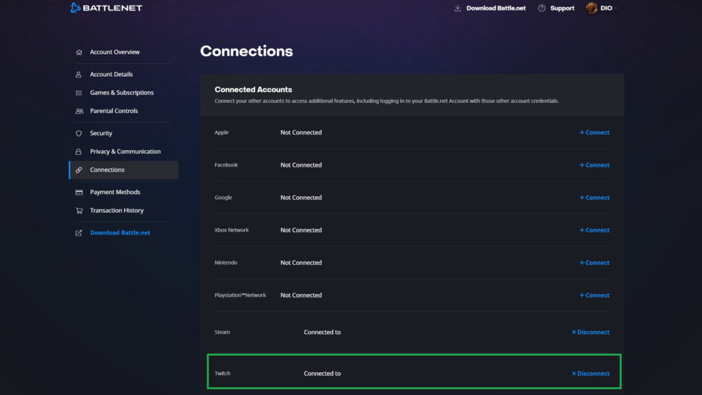 How to connect your Twitch and Battle.net accounts screenshot (Image via esports.gg)