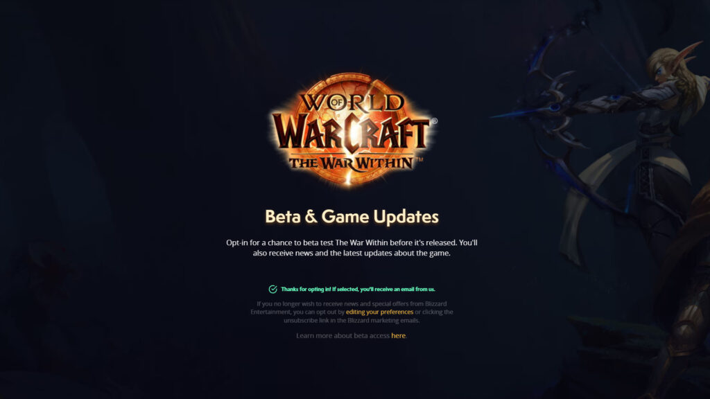 WoW The War Within beta registration (Image via Blizzard Entertainment)