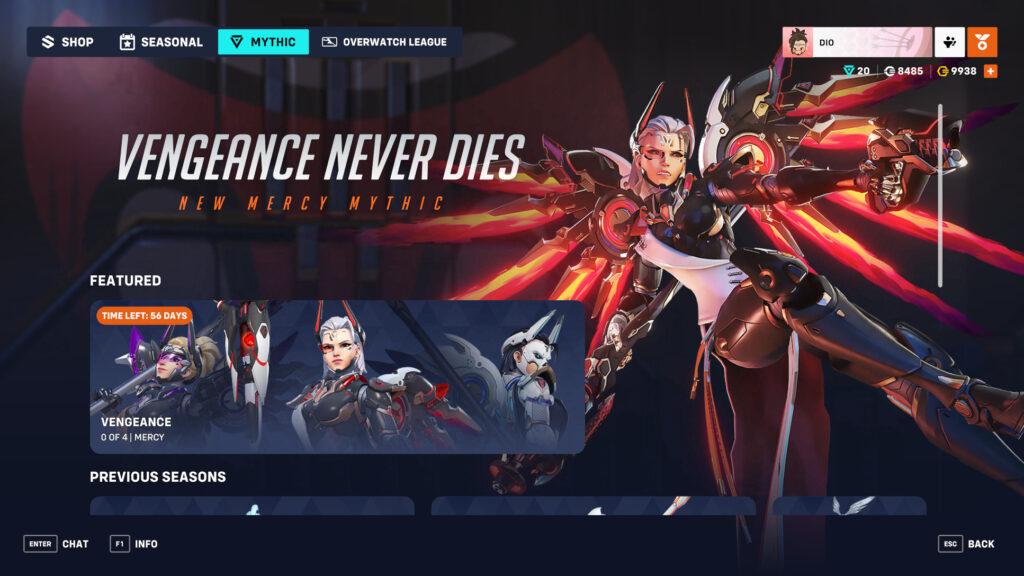 Screenshot of Vengeance Mercy in the Mythic Shop (Image via esports.gg)