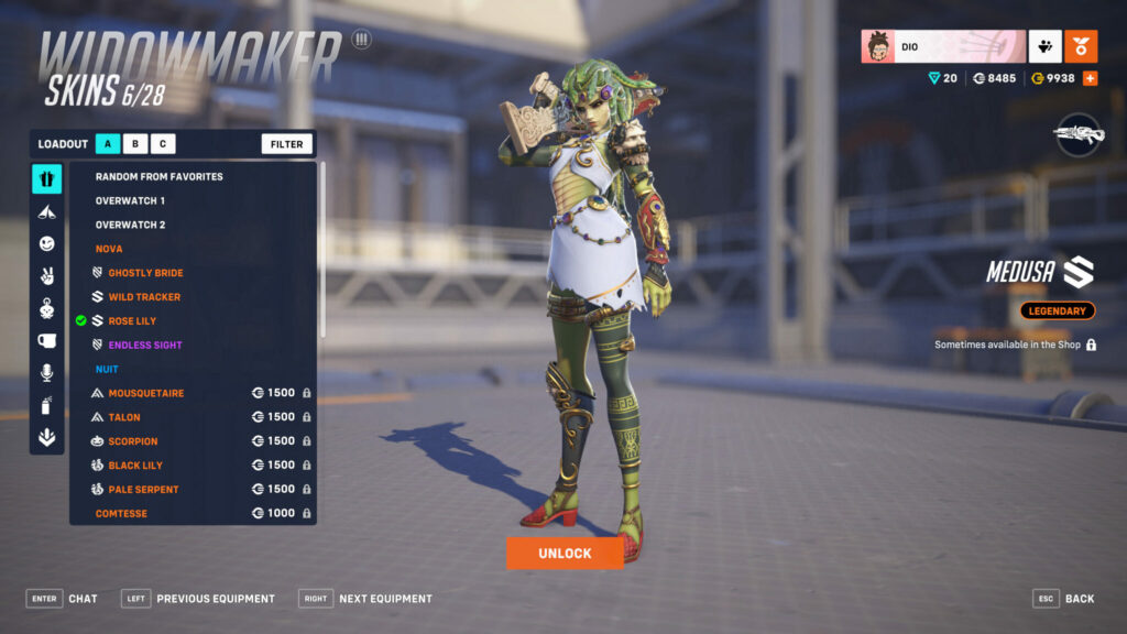 Legendary Medusa Widowmaker skin screenshot (Image via esports.gg)