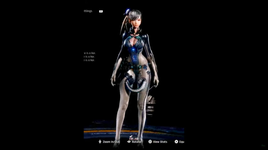 Stellar Blade Raven Suit screenshot (Image via <a href="https://www.youtube.com/watch?v=vk7OpJ2FZe8">MRKO88 on YouTube</a>)