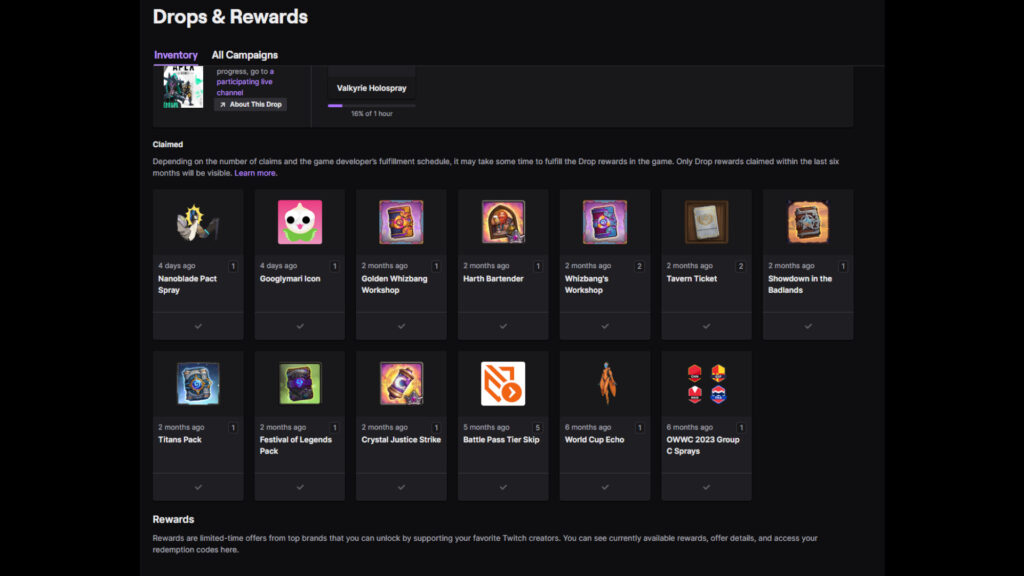 Screenshot of Twitch's inventory page (Image via esports.gg)