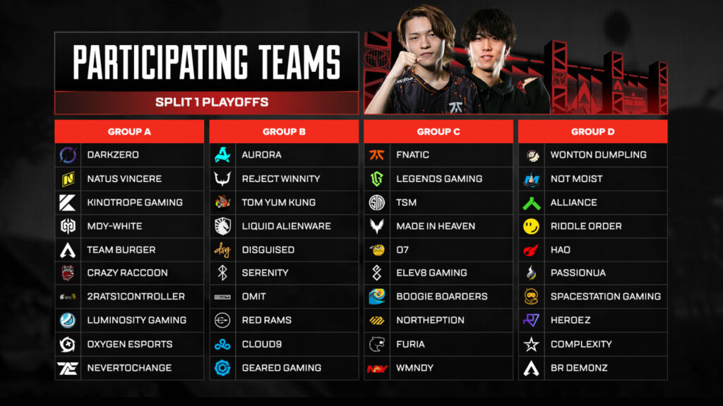 ALGS Year 4 Split 1 Playoffs teams (Image via Electronic Arts Inc.)