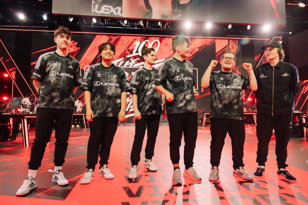 
100 Thieves, who plays LOUD, after victory during Week 3 of VCT Americas Stage 1 at the Riot Games Arena on May 4, 2024. 
