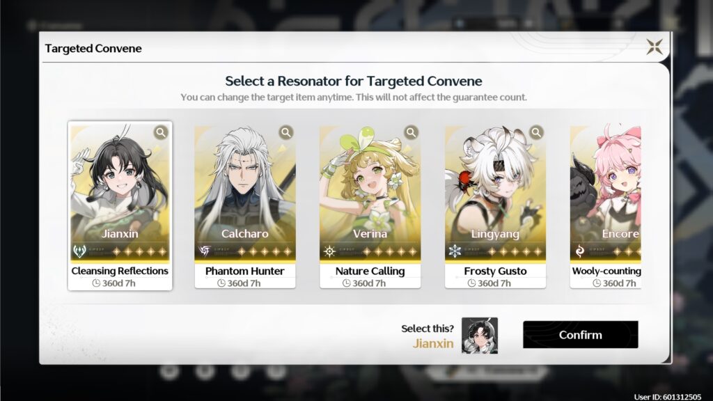 The five 5-Star characters that you can pick from for a free 5-star with the Voucher of Reciprocal Tides