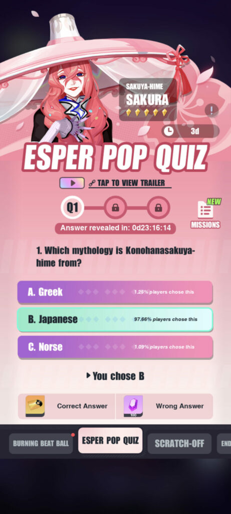 Dislyte quiz answers Sakura Sakuya-hime