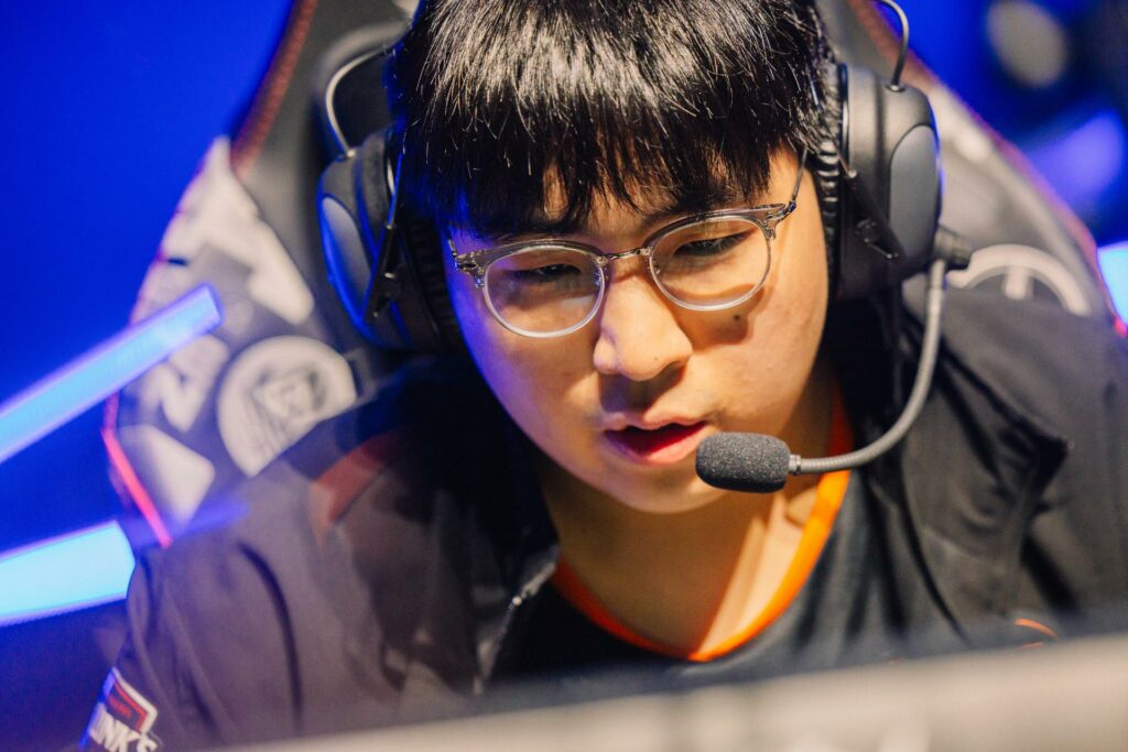 Oh "Noah" Hyeon-taek of Fnatic competes on stage during MSI Bracket Stage at the Chengdu Financial City Performing Arts Center in Chengdu, China on May 08, 2024. (Photo by Colin Young-Wolff/Riot Games)